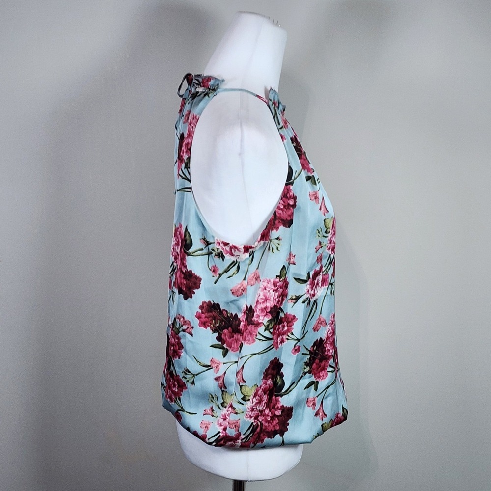Floral Halter Top Womens Medium Satin Bubble Hem Blouse Romantic Prairie Cottage - Picture 4 of 15